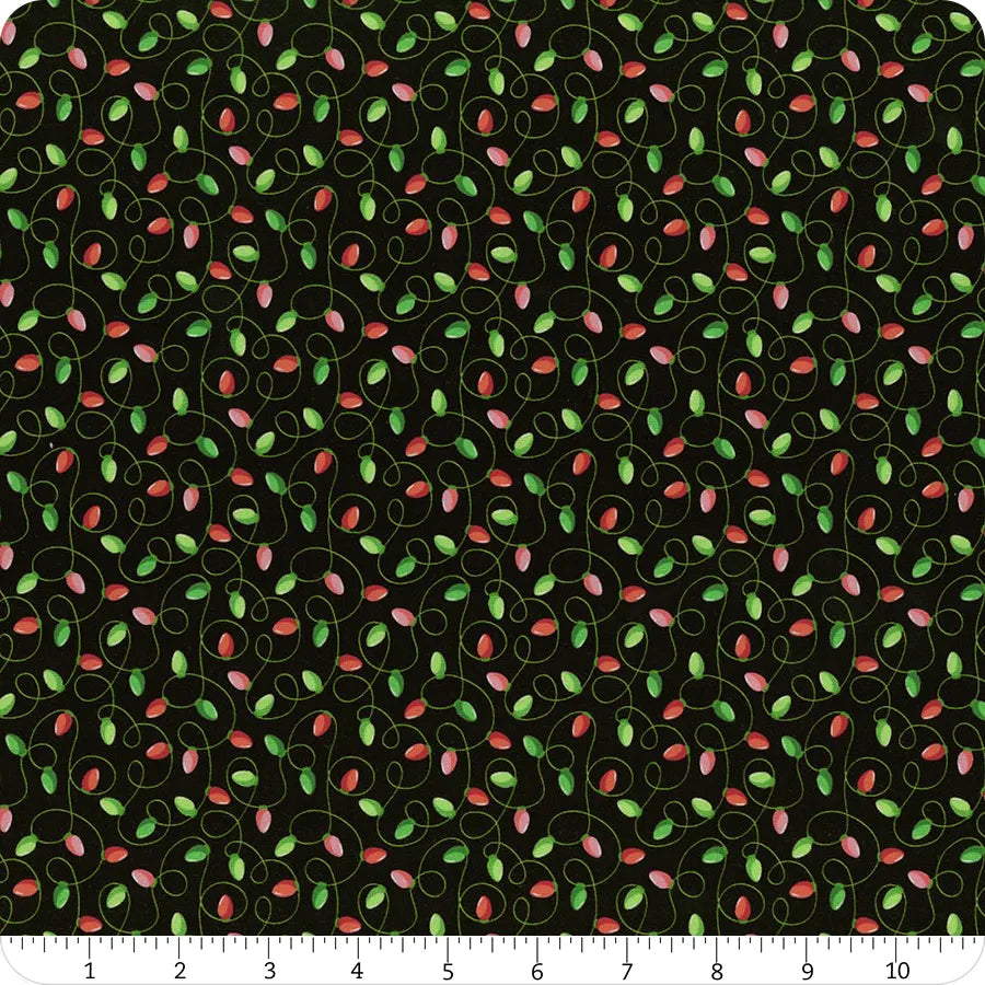 Jolly Holiday Lit Christmas Lights Swirl Black Patrick Lose Northcott Cotton Fabric