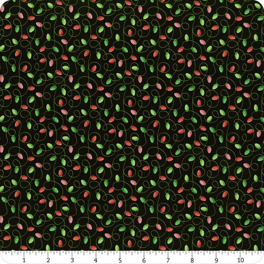 Jolly Holiday Lit Christmas Lights Swirl Black Patrick Lose Northcott Cotton Fabric