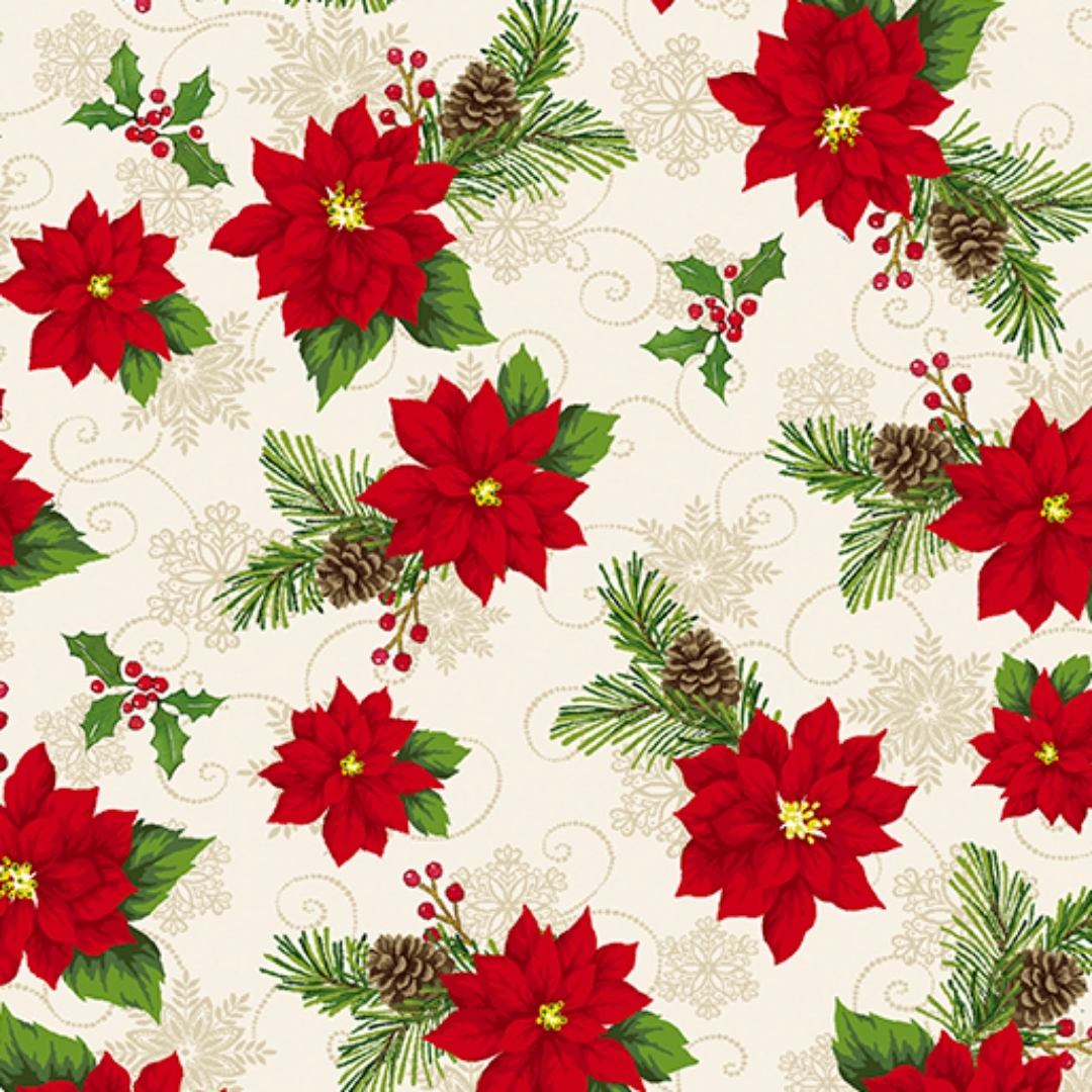 Joy of the Season Joyful Poinsettia Cream Molly B Benartex Cotton Fabric