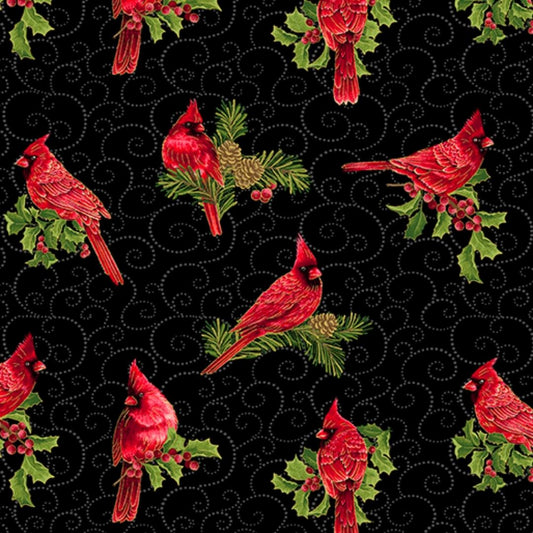 Joy of the Season Nature Sings Red Cardinal Black Molly B Benartex Cotton Fabric