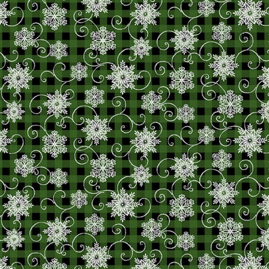 Joy of the Season Plaid Snowflakes Dark Green Molly B Benartex Cotton Fabric