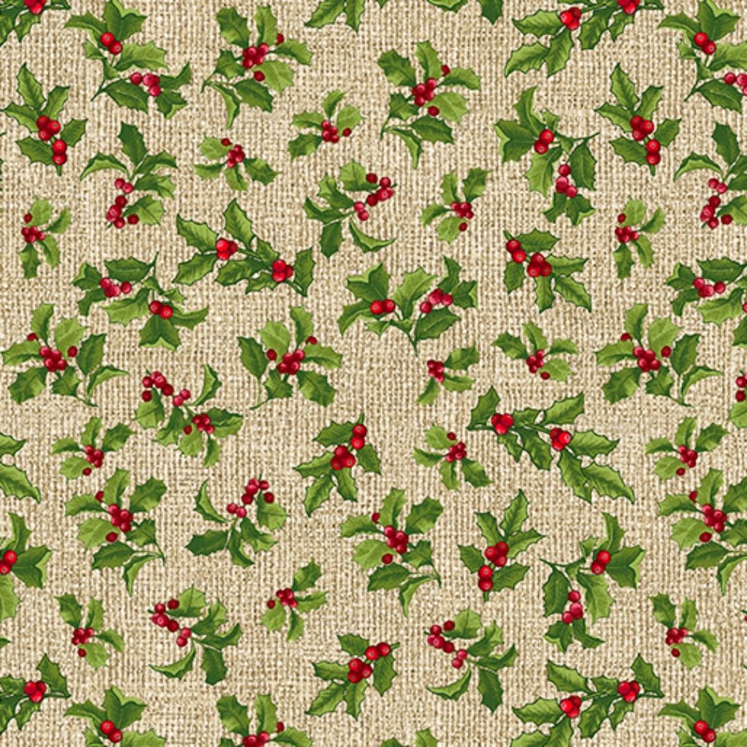 Joy of the Season Seasonal Holly Natural Molly B Benartex Cotton Fabric