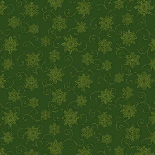 Joy of the Season Seasonal Snowflakes Dark Green Molly B Benartex Cotton Fabric