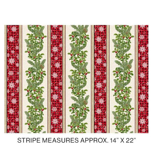 Joy of the Season Stripe Leaves Snowflake Cream Red Green Molly B Benartex Cotton Fabric