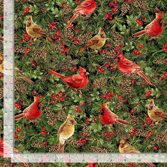 Joyful Cardinals Metallic Cardinal Dona Gelsinger Timeless Treasures Cotton Fabric TT-DONA-CM3714-CARDINAL