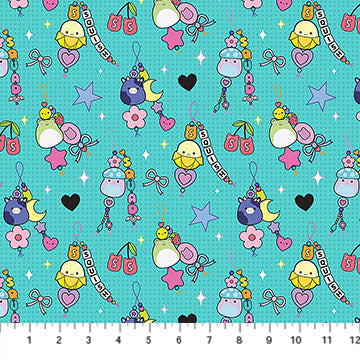 Original Squishmallows Joyful Charms Turquoise Northcott Fabrics Cotton Fabric NC-SQ1026-61