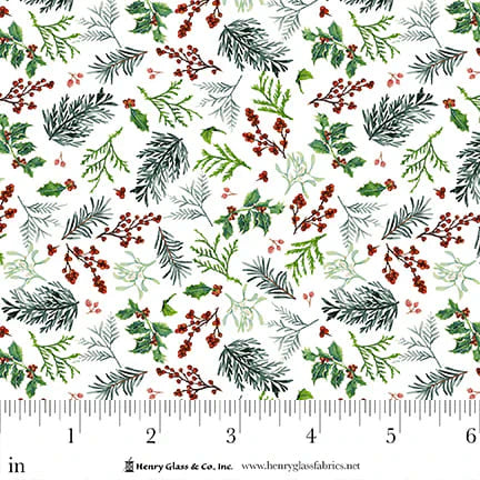 Joyful Snowmen Small Branches and Berries Multi Barb Tourtillotte Henry Glass Cotton Fabric HG-2088-06