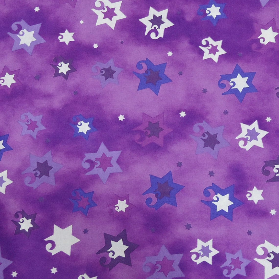 Jubilant Stars Jewish Contemporary Stars on Purple Fay Nicoll Judaica Designs Cotton Quilting