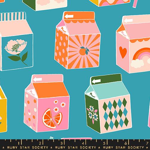 Juicy Fruit Juice Box Vintage Dark Turquoise Blue Melody Miller Ruby Star Society Moda Cotton Fabric