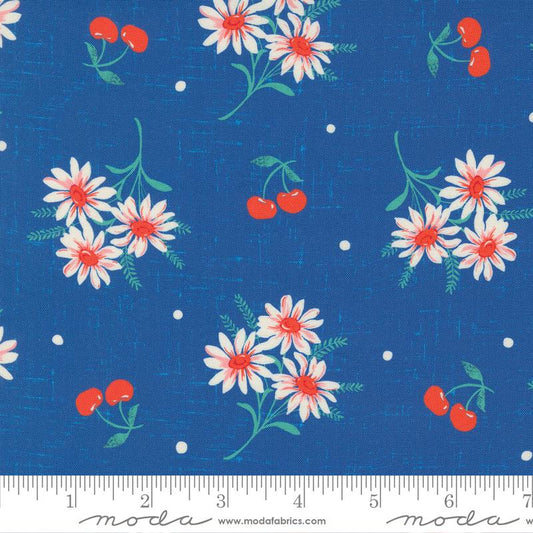 Julia Cherry Daisy Florals Delft Dark Blue Crystal Manning Moda Cotton Fabric