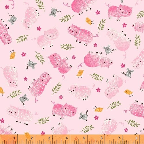 Julia Pig Baby Animals Pink Whistler Studios Windham Fabric Cotton Fabric