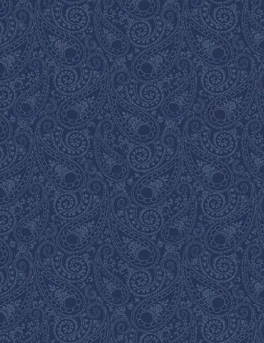 Juliette Paisley Tonal Navy Blue Angela Nickeas Wilmington Prints Cotton Fabric