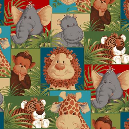 Jungle Babies Animal Blocks Multi Fabric Traditions Cotton Fabric