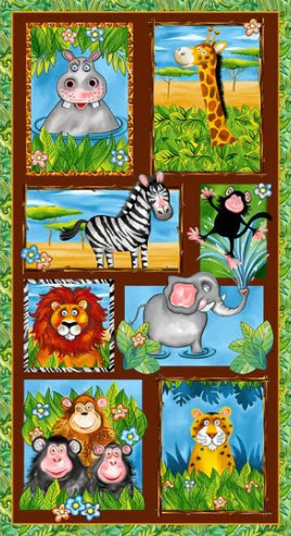 Jungle Buddies Green Panel 24" Blank Quilting Cotton Fabric