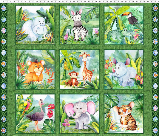 Jungle Friends Small Squares Multi Panel 36” Jason Yenter In The Beginnning Cotton Fabric