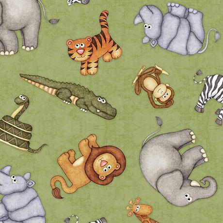 Jungle Buddies Animals Green Dan Morris Quilting Treasures Cotton Fabric