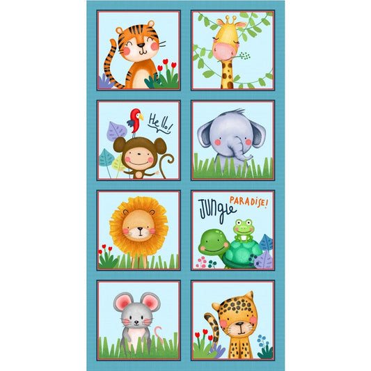 Jungle Paradise Jungle Baby Animal Panel 24" Multi Michael Miller Cotton Fabric