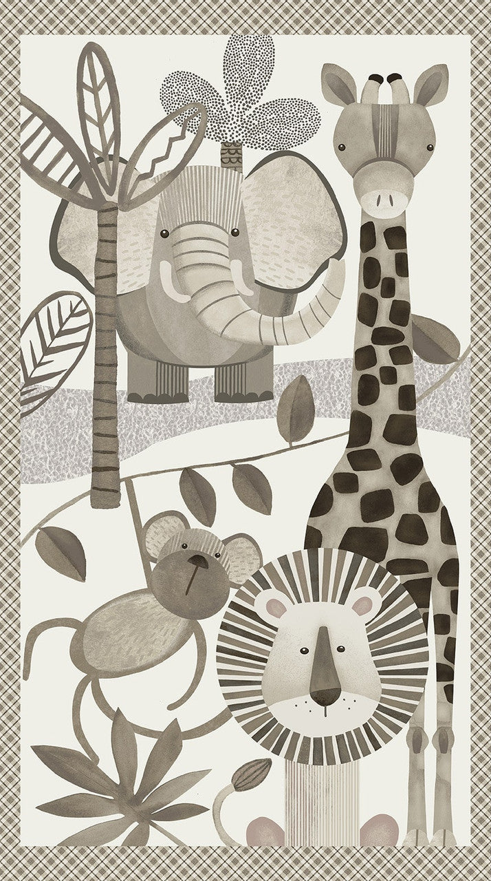 Jungle Romp Animals Panel 24" Beige Multi Betsey Cavallo Henry Glass Cotton Fabric HG-2112P-49