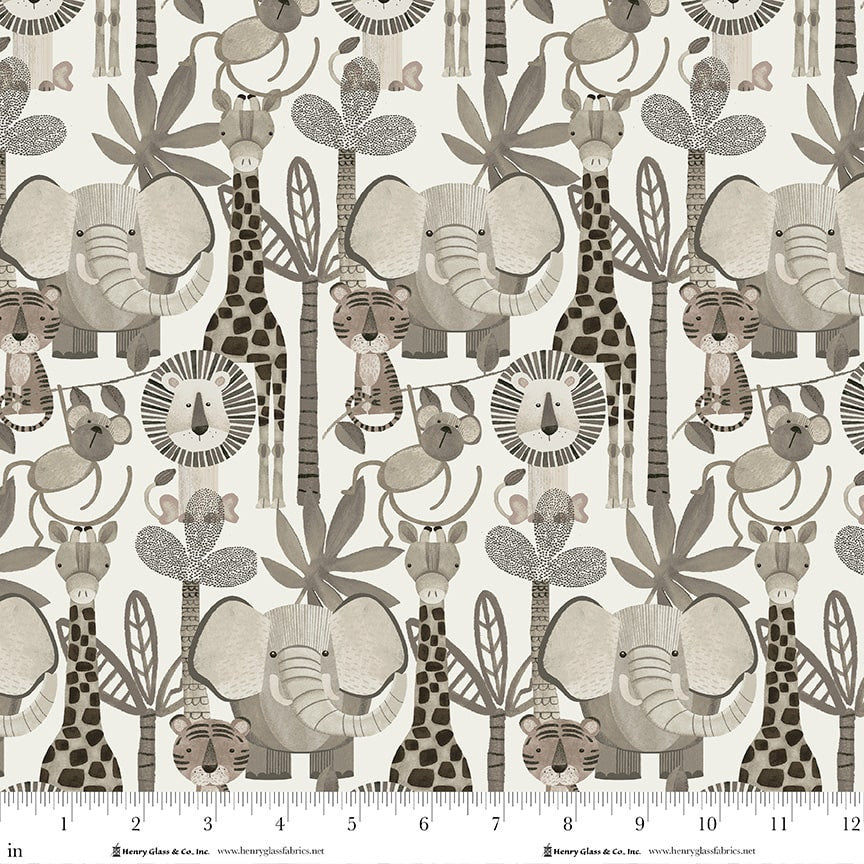 Jungle Romp Directional Animals Beige Betsey Cavallo Henry Glass Cotton Fabric HG-2101-44