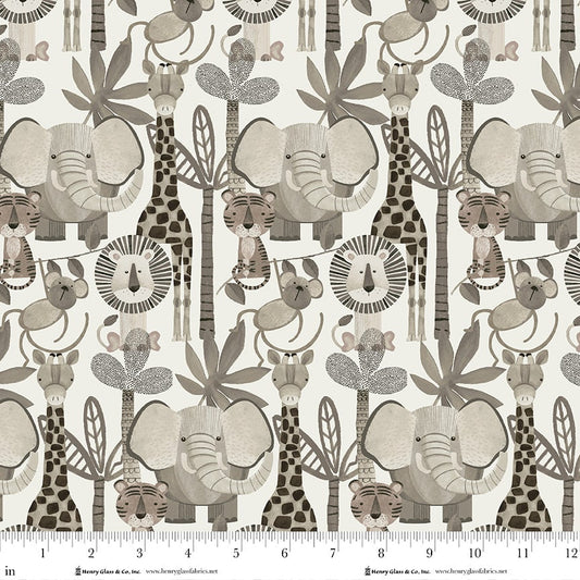 Jungle Romp Directional Animals Beige Betsey Cavallo Henry Glass Cotton Fabric HG-2101-44