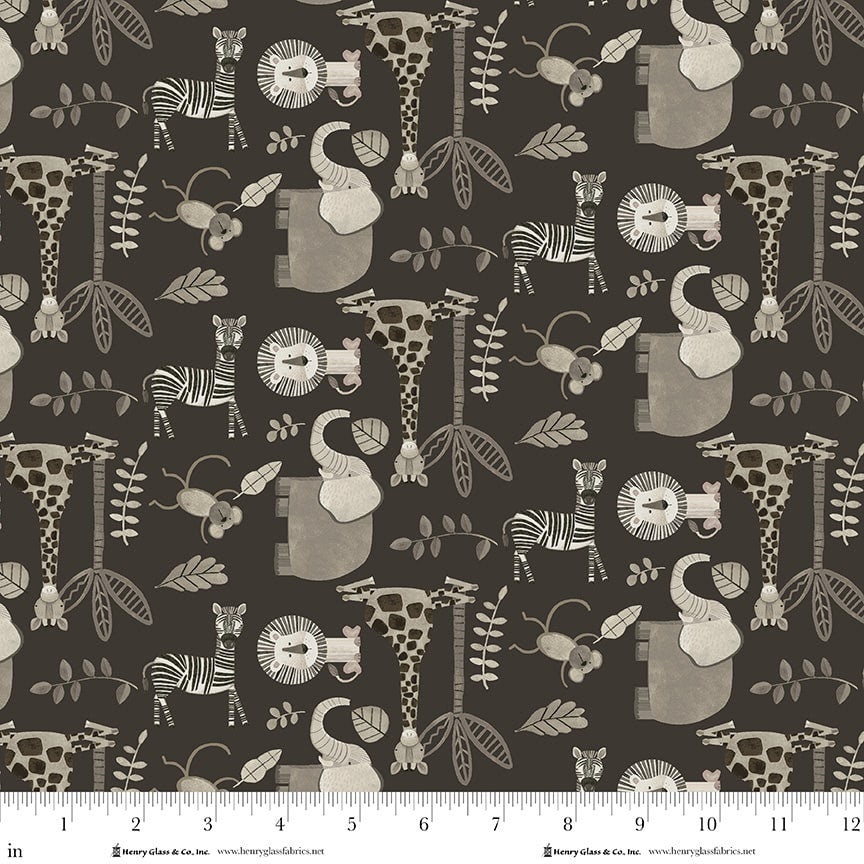 Jungle Romp Small Animals Black Betsey Cavallo Henry Glass Cotton Fabric HG-2109-99