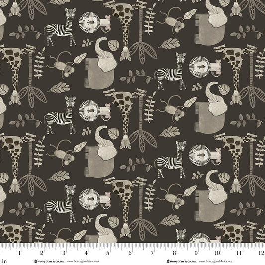 Jungle Romp Small Animals Black Betsey Cavallo Henry Glass Cotton Fabric HG-2109-99