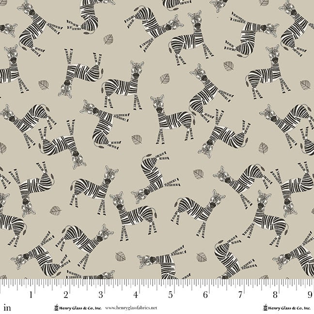 Jungle Romp Tossed Zebra Beige Betsey Cavallo Henry Glass Cotton Fabric HG-2104-44