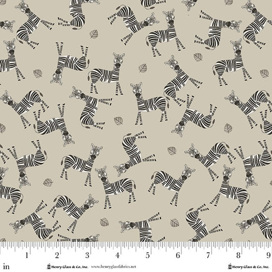 Jungle Romp Tossed Zebra Beige Betsey Cavallo Henry Glass Cotton Fabric HG-2104-44