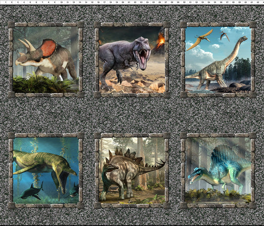 Jurassic Dinosaur Small Panel 36” Multi Jason Yenter In The Beginning Cotton Fabric