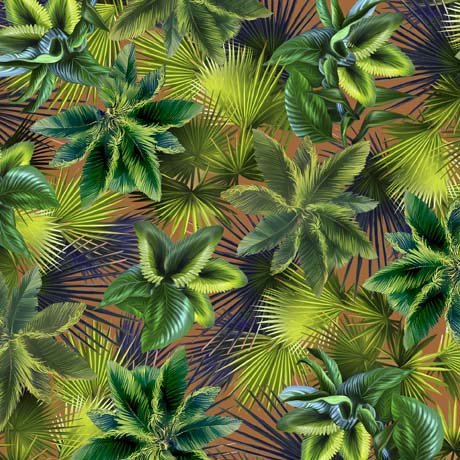 Jurassic Journey Palm Leaves Green Eva Nikolskaya Quilting Treasures Cotton Fabric