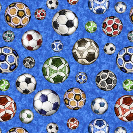 Just Kicks Soccer Balls Blue Dan Morris Quilting Treasures Cotton Fabric