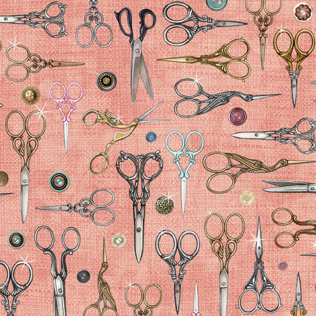 Just Sew Scissors Pink Dan Morris Quilting Treasures Cotton Fabric