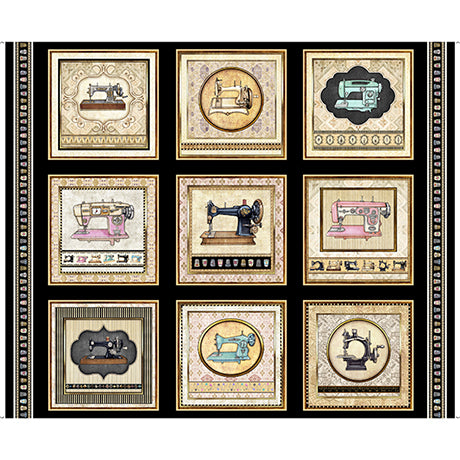 Just Sew Sewing Patches Black Dan Morris Quilting Treasures Cotton Fabric