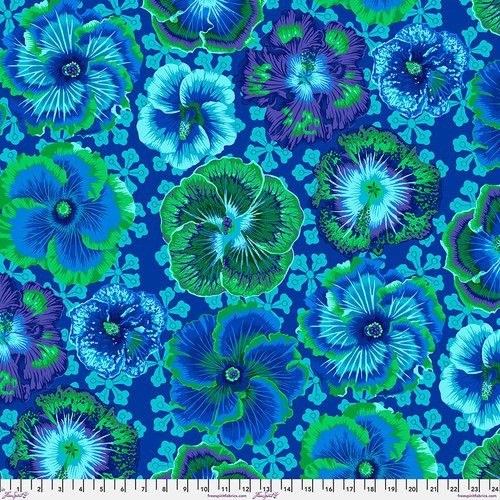 Floating Hibiscus Blue Philip Jacobs August 2023 Kaffe Fassett Collective Free Spirit Cotton Fabric