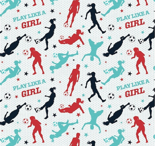 KC Soccer Play Like a Girl White Paintbrush Studios Cotton Fabric PBS-120-24897