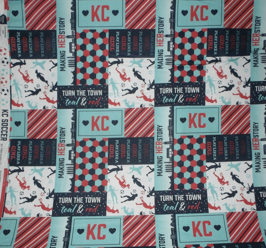 KC Soccer Turn the Town Teal Paintbrush Studios Cotton Fabric PBS-120-24896