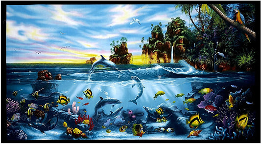 Paradise Found Sea Life Tropical Fish 24" Panel Elizabeth's Studio Cotton Fabric