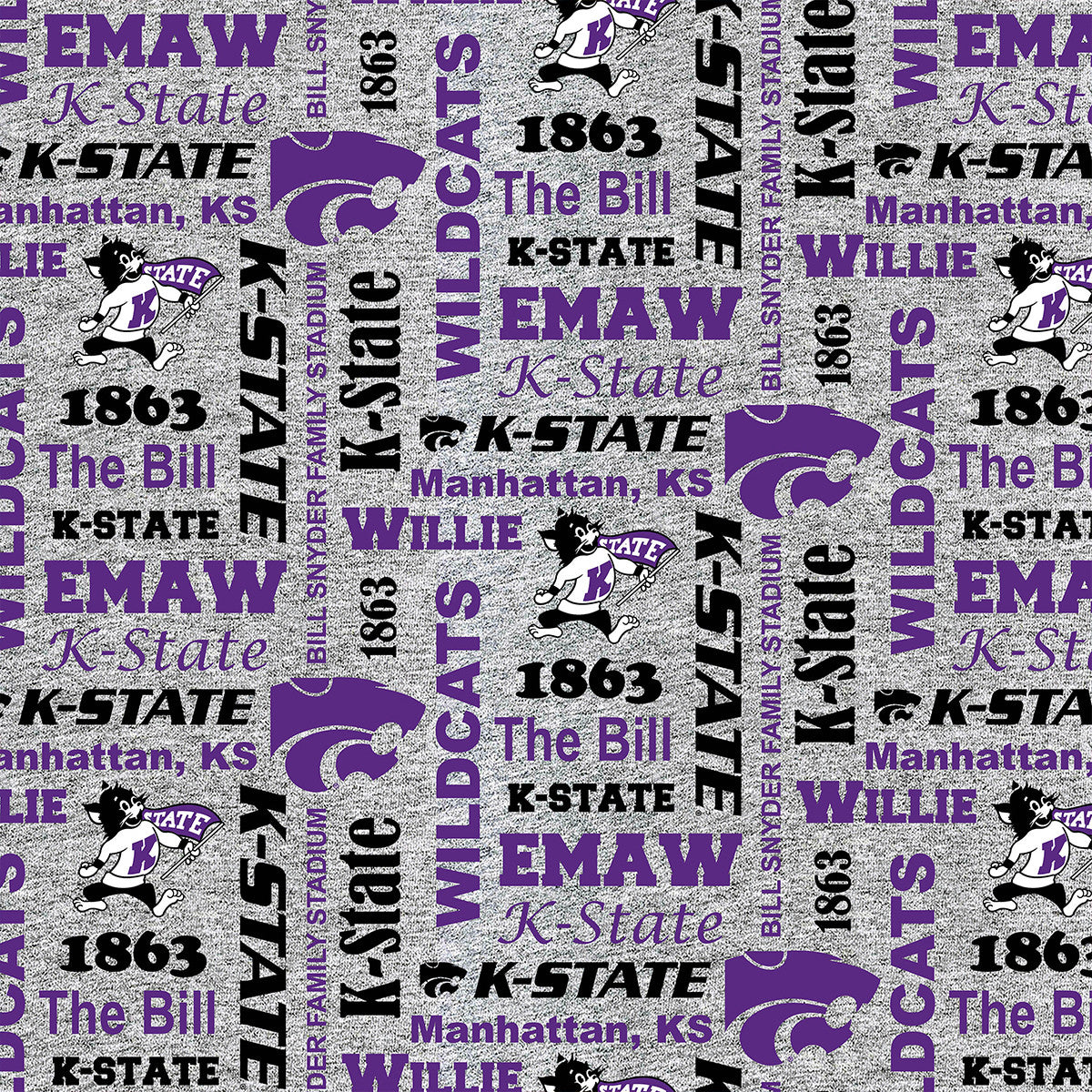 Kansas State Wildcats NCAA College Heather Verbiage Sykel Enterprises Polyester FLEECE Fabric KSU-1162