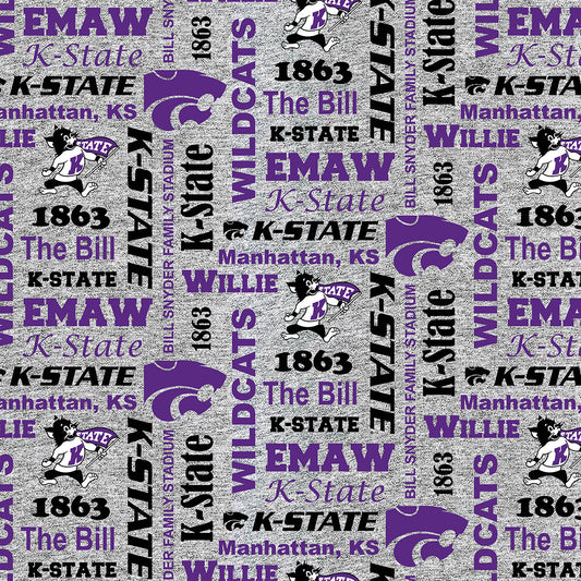 Kansas State Wildcats NCAA College Heather Verbiage Sykel Enterprises Polyester FLEECE Fabric KSU-1162