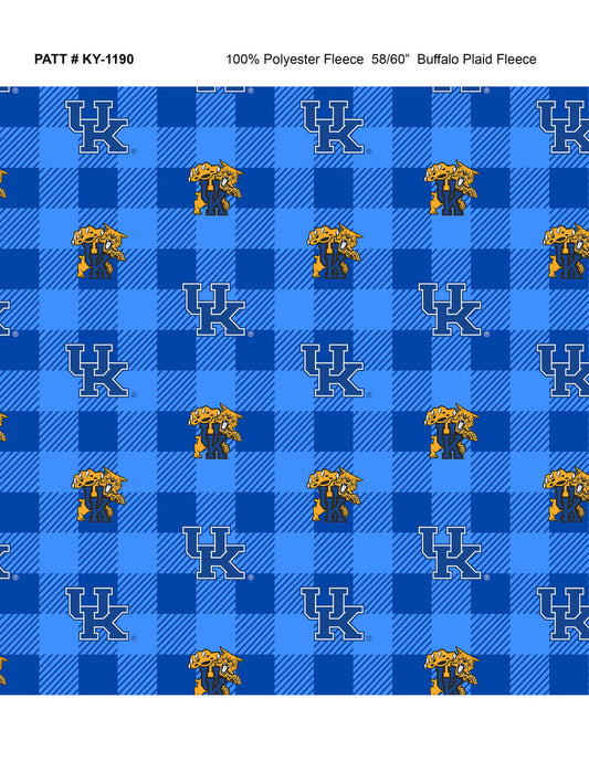 Kentucky Wildcats NCAA College Buffalo Plaid Sykel Enterprises Polyester FLEECE Fabric KY-1190