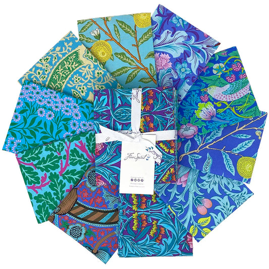 Kaffe Fassett x Morris & Co. Blues Fat Quarter Bundle 18"x21" 10pcs Kaffe Fassett Collective Free Spirit Cotton Fabric FS-FB4FQKW.BLUES FS-FB4FQKW.BLUES