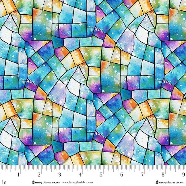 Kaleidoscope 108" Wide Back Stained Glass Blue Multi City Art Studio Henry Glass Cotton Fabric HG-2178-75 | US Fabric Shop