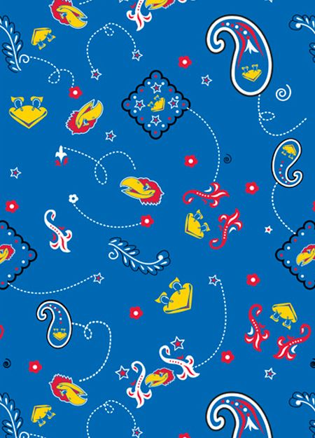 Kansas Jayhawks NCAA College KS Bandana Paisley Blue Sykel Cotton Fabric