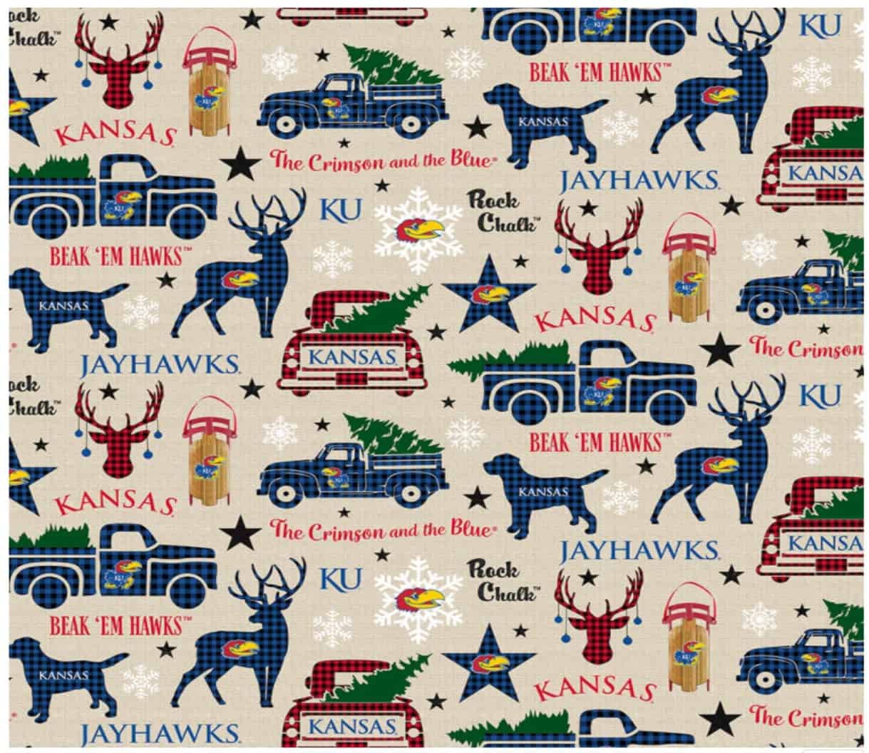 Kansas Jayhawks NCAA College Christmas Holiday Sykel Cotton Fabric