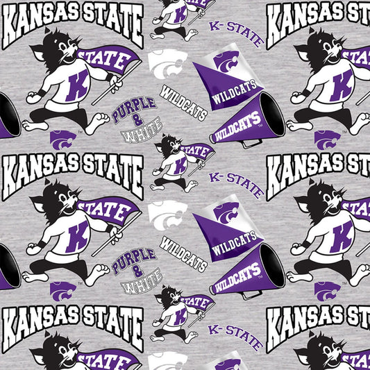 Kansas State University Wildcats NCAA Heather Print Collegiate Mascot Sykel Cotton Fabric