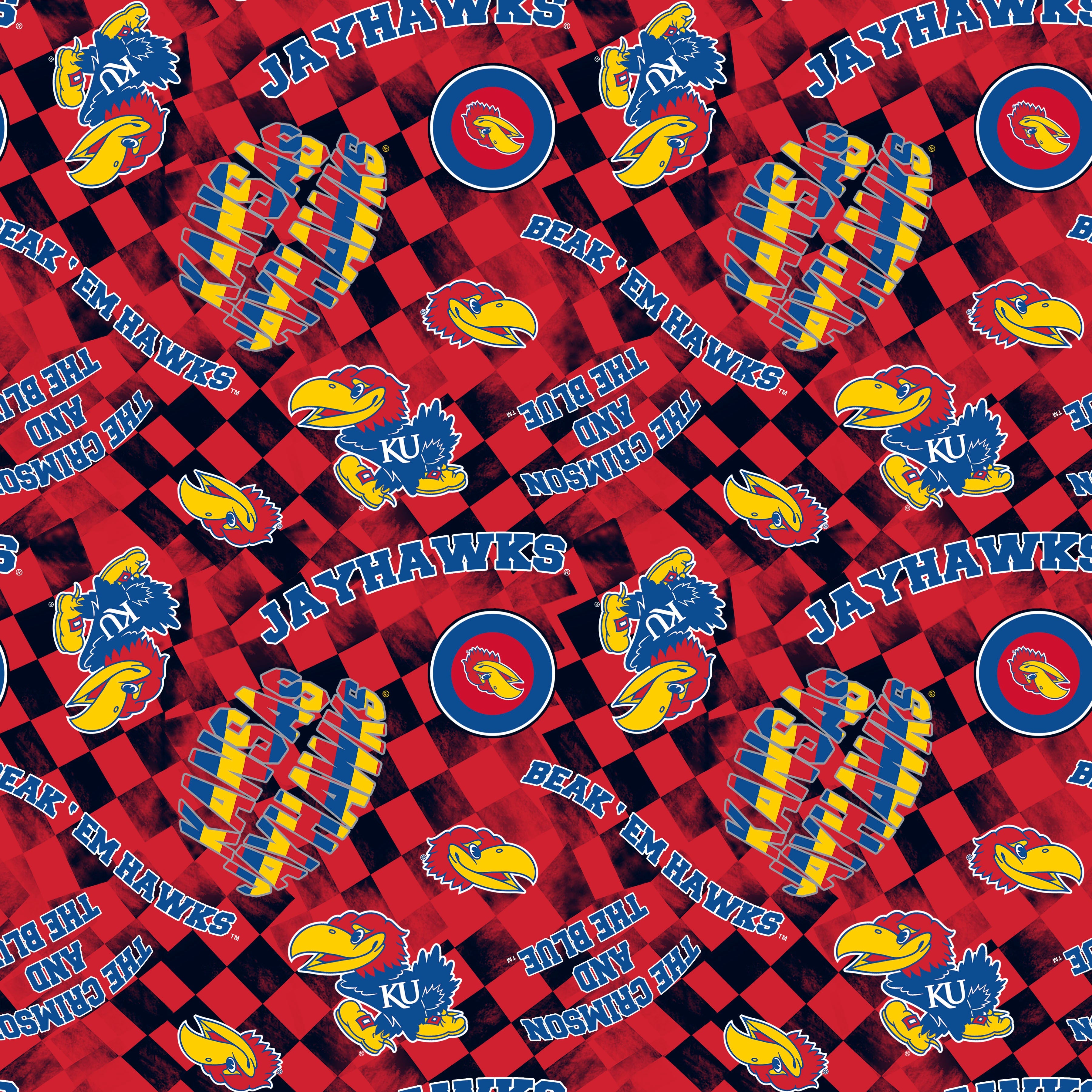 Kansas Jayhawks NCAA College Checks Red Sykel Enterprises Canvas Duck ...