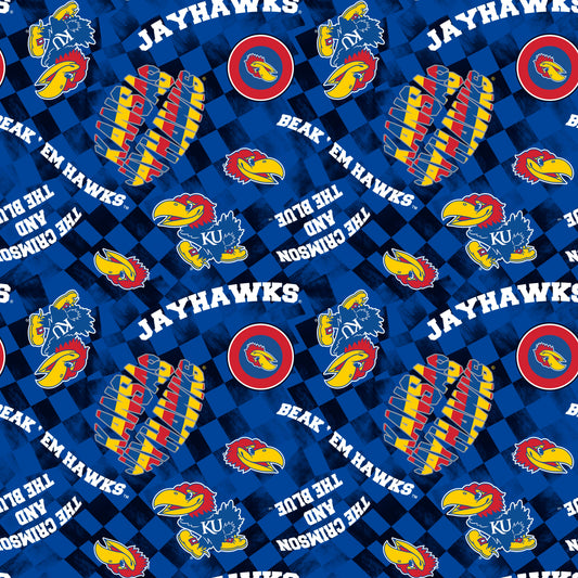 Kansas Jayhawks NCAA College Checks Royal Sykel Enterprises Canvas Duck Cloth Cotton Fabric KS-1380-ROYAL