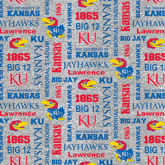 Kansas Jayhawks NCAA College Heather Verbiage Sykel Enterprises Polyester Fleece Fabric KS-1162