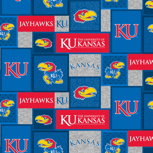 Kansas Jayhawks NCAA College Patch Sykel Enterprises Polyester Fleece Fabric KS-1177