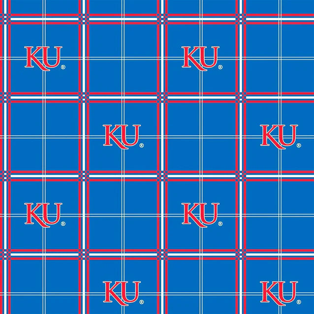 Kansas Jayhawks NCAA College Plaid Sykel Enterprises Cotton FLANNEL Fabric SYK-KS-023